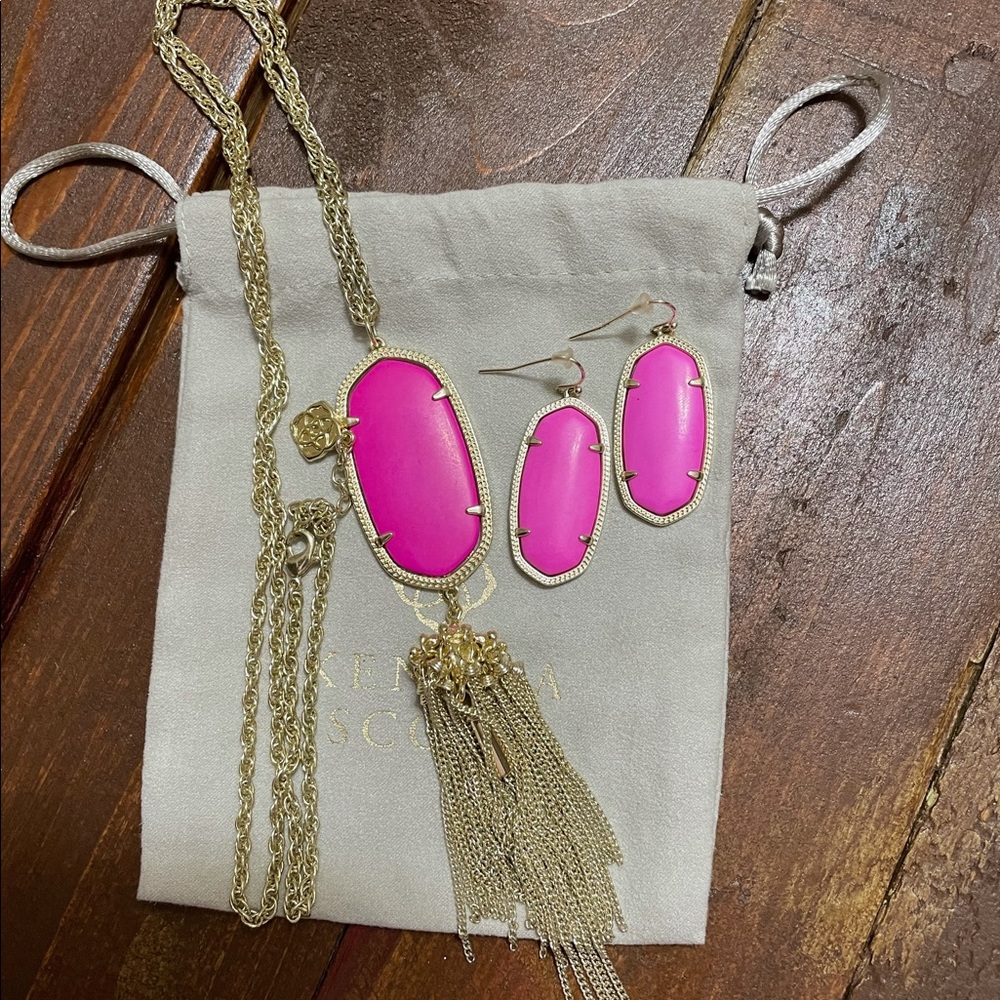 Kendra Scott Pink Tassel Necklace & Earrings
